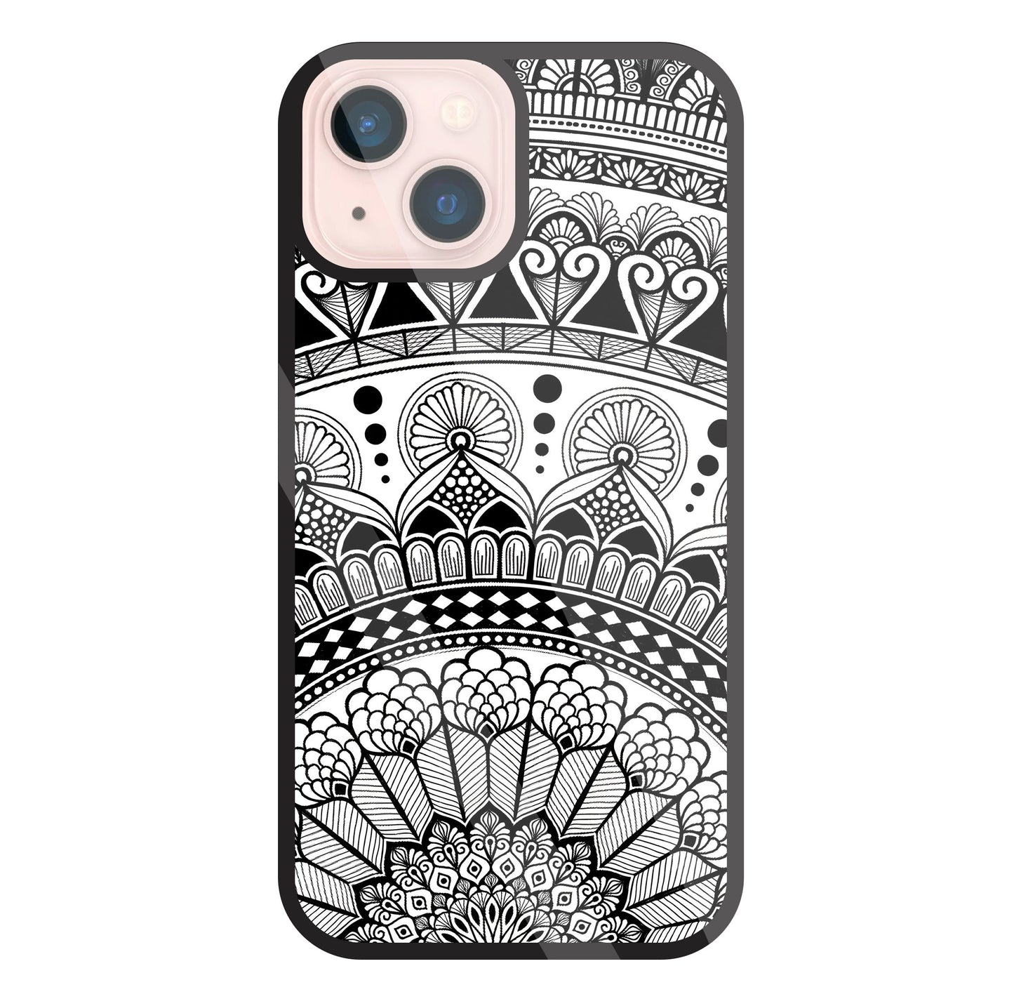 Mandala Pattern Black And White Glass Case For Apple iPhone 13 Mini