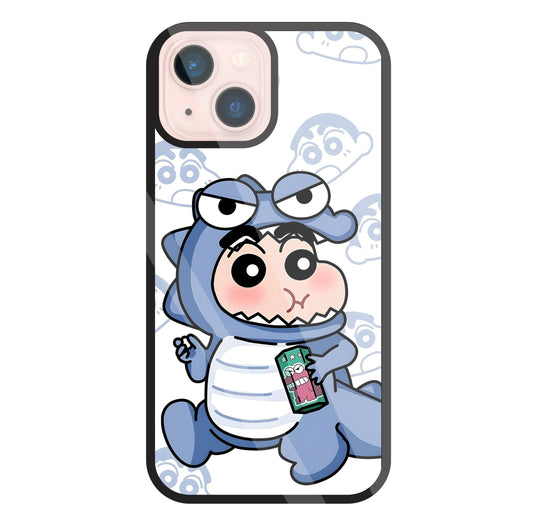 Shinchan Blue Dino Glass Case For Apple iPhone 13 Mini