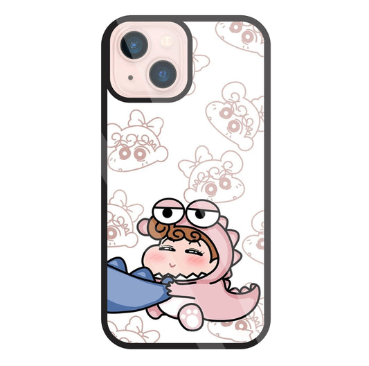 Shinchan Pink Dino Glass Case For Apple iPhone 13 Mini