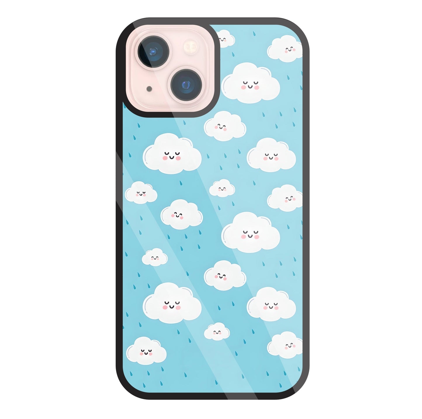 Smile Clouds With Rain Glass Case For Apple iPhone 13 Mini