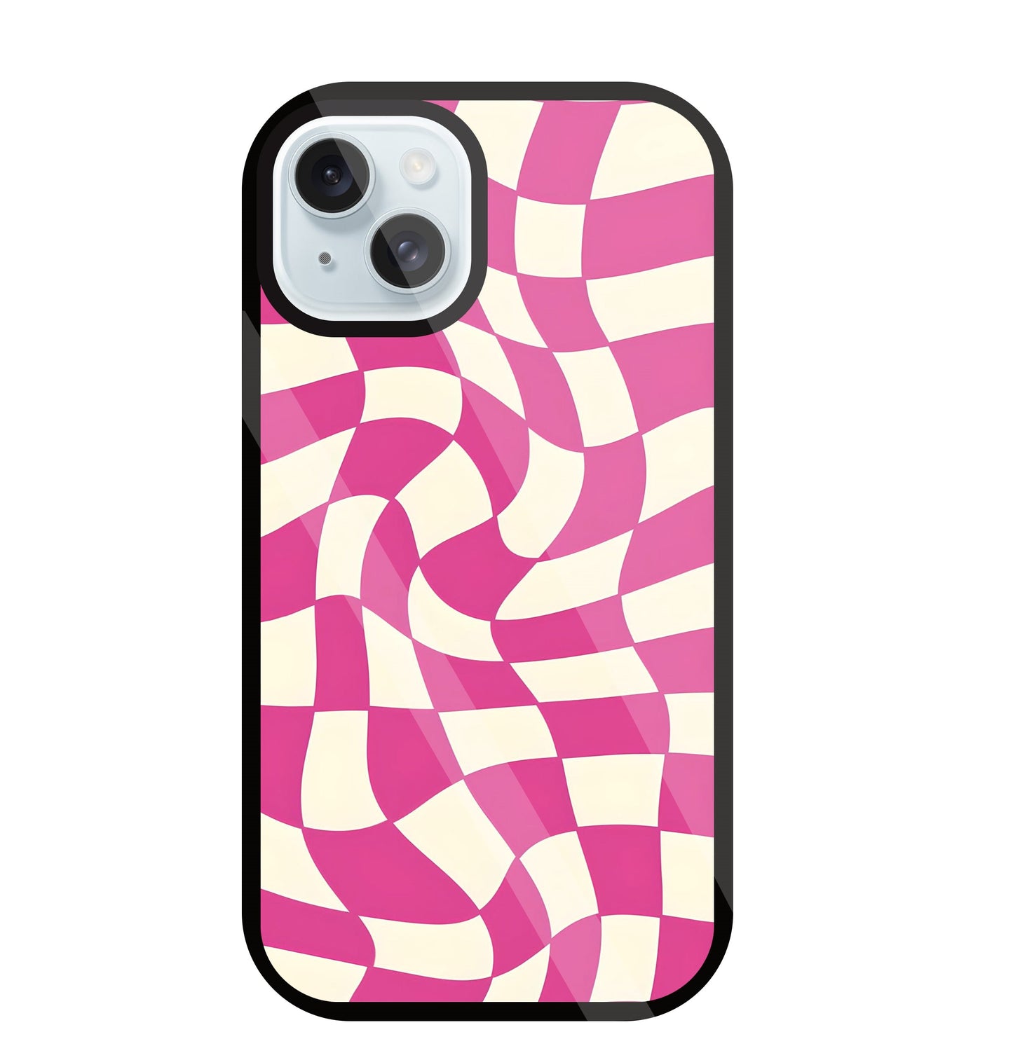 Pink And Off White Illusion Pattern Glass Case For Apple iPhone 13