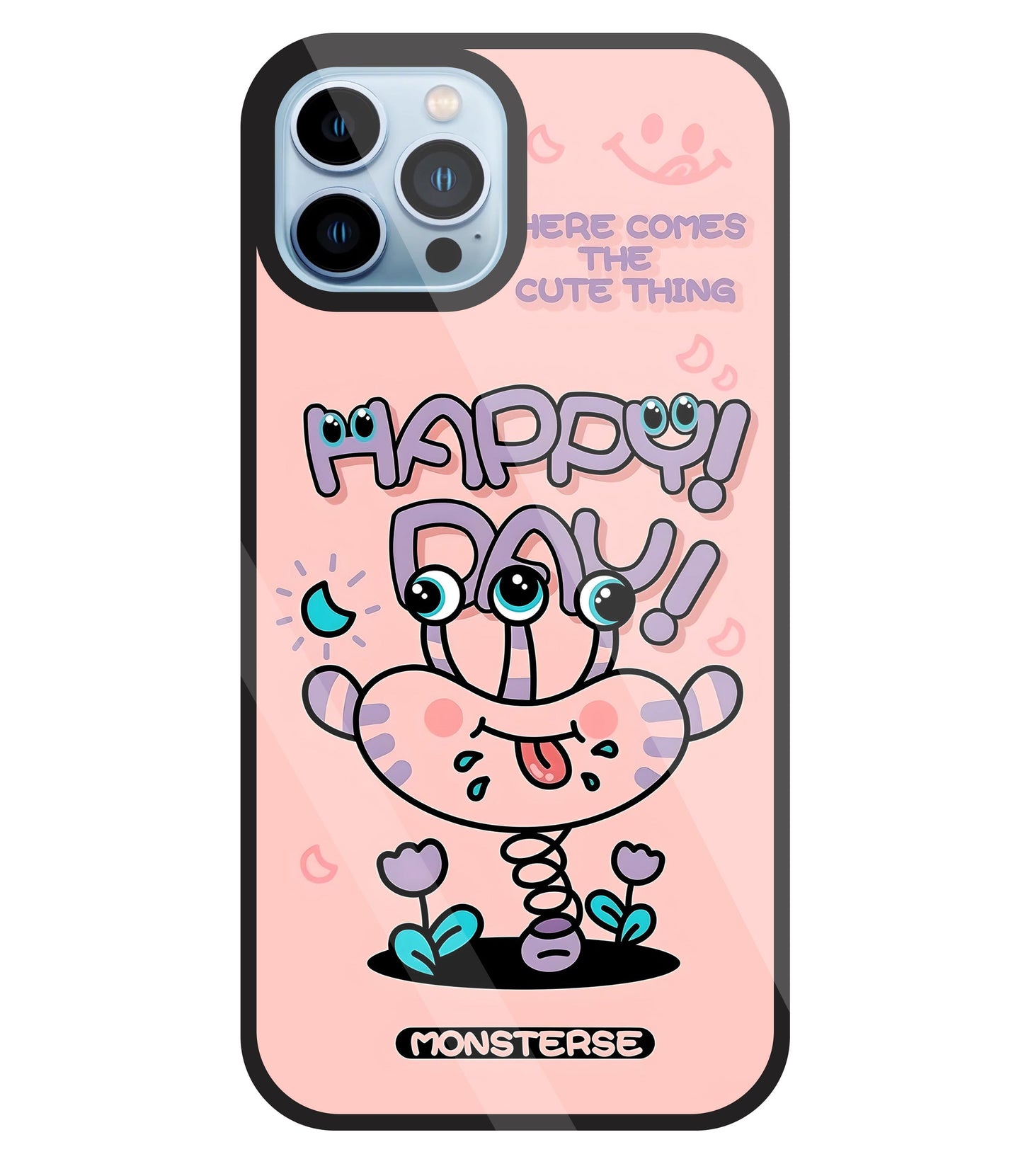 Happy Day Monsterse Pink Glass Case For Apple iPhone 13 Pro