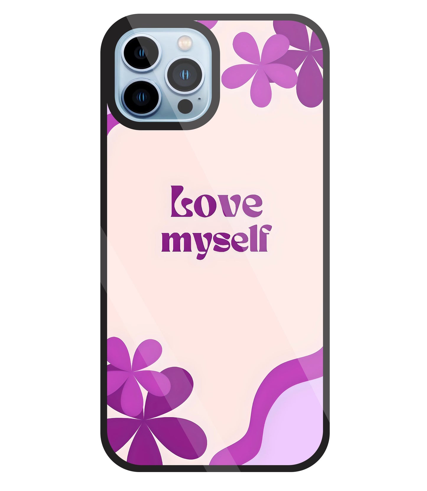 Love Myself Purple Flower Glass Case For Apple iPhone 13 Pro