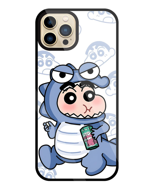 Shinchan Blue Dino Glass Case For Apple iPhone 13 Pro Max