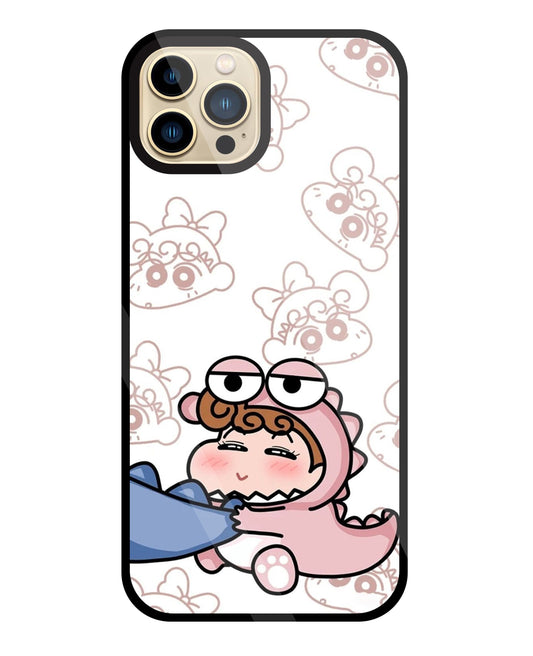 Shinchan Pink Dino Glass Case For Apple iPhone 13 Pro Max