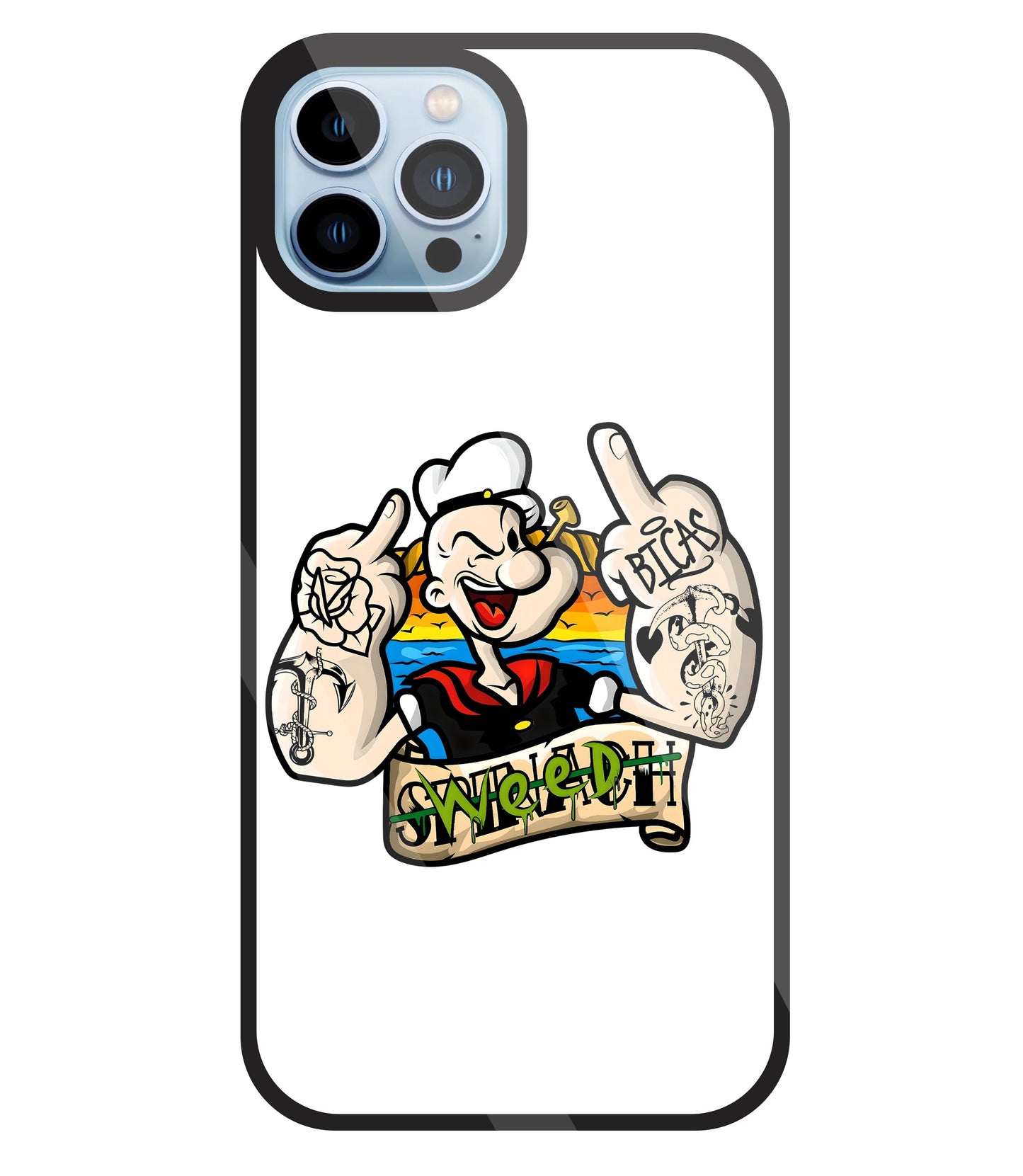 Popeye Weed Glass Case For Apple iPhone 13 Pro