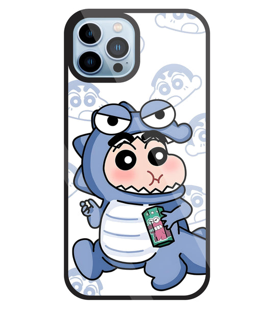Shinchan Blue Dino Glass Case For Apple iPhone 13 Pro