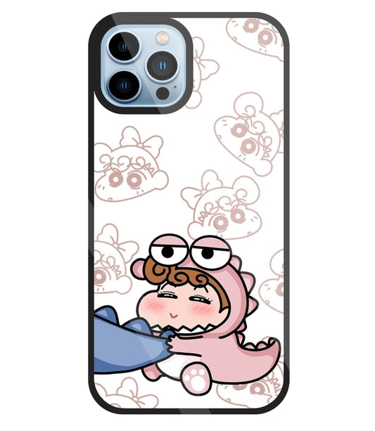 Shinchan Pink Dino Glass Case For Apple iPhone 13 Pro