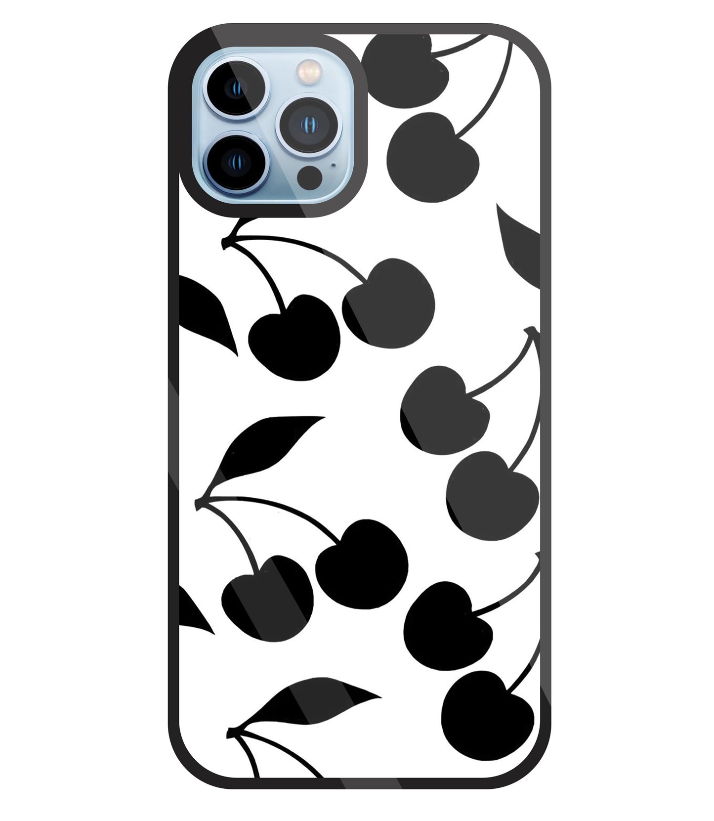 White With Black Cherry Glass Case For Apple iPhone 13 Pro