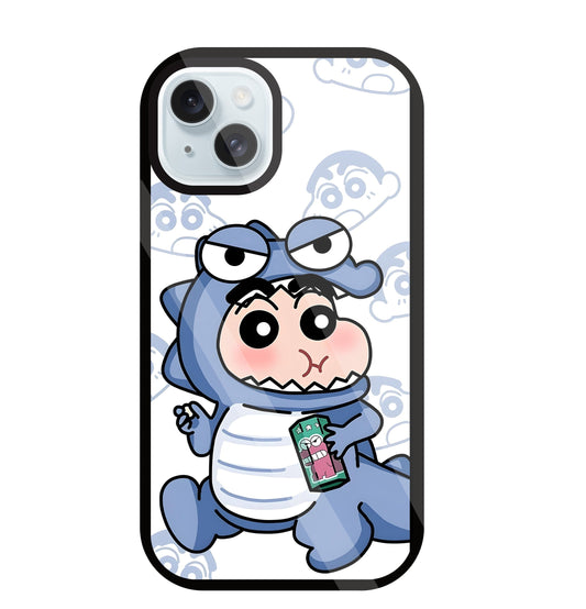 Shinchan Blue Dino Glass Case For Apple iPhone 13