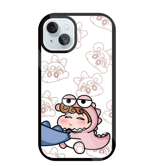 Shinchan Pink Dino Glass Case For Apple iPhone 13