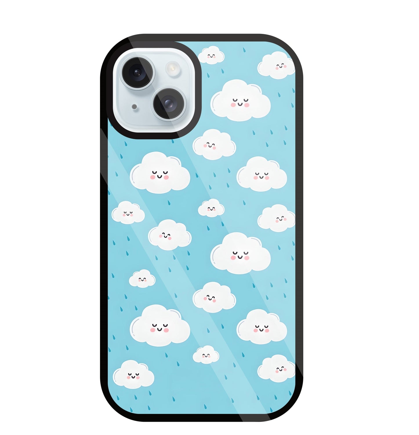 Smile Clouds With Rain Glass Case For Apple iPhone 13