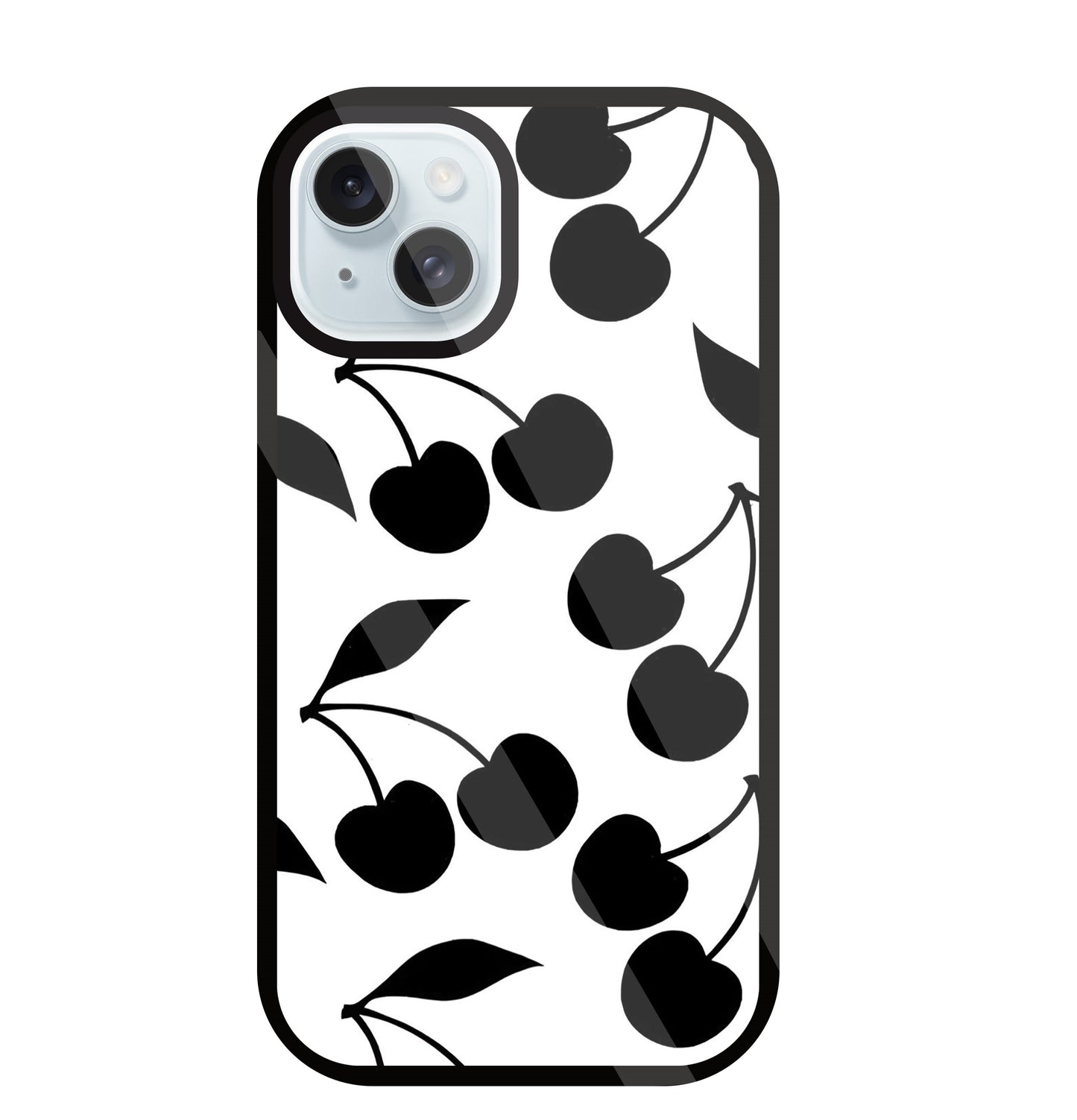 White With Black Cherry Glass Case For Apple iPhone 13