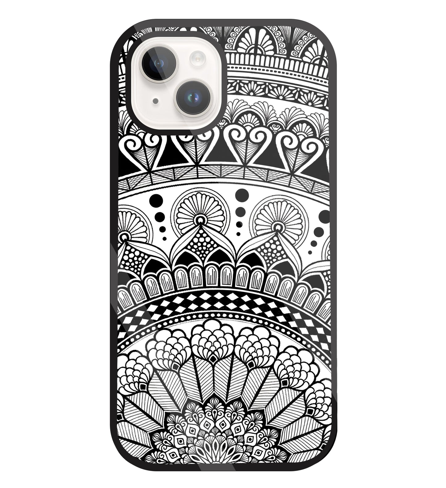 Mandala Pattern Black And White Glass Case For Apple iPhone 15
