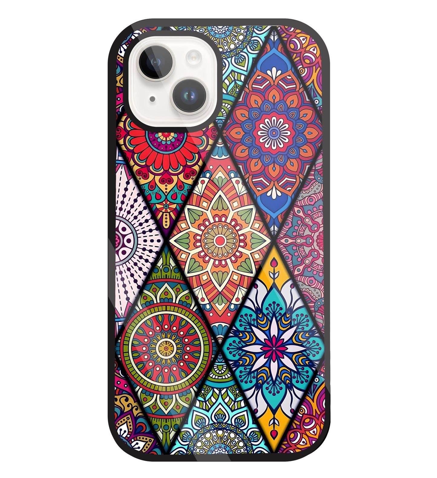 Mandala Patterns Colourful Glass Case For Apple iPhone 15