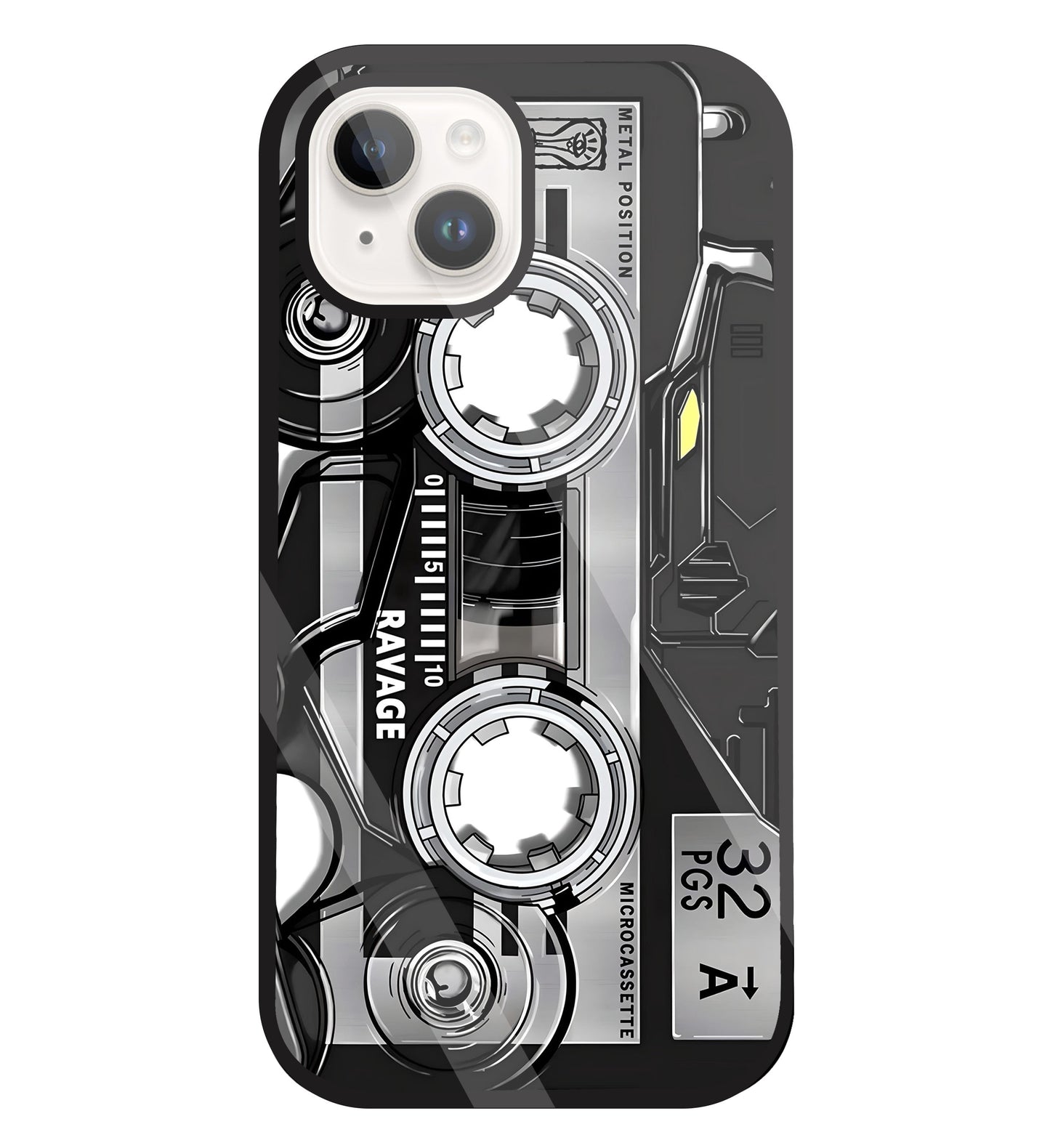 Microcassette Glass Case For Apple iPhone 15