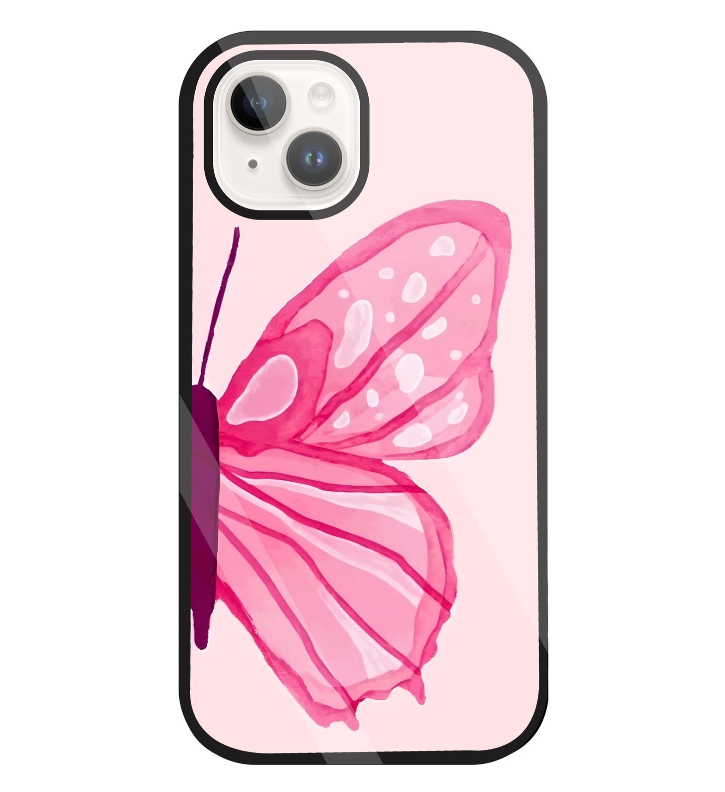 Pink ButterFly Art Glass Case For Apple iPhone 15