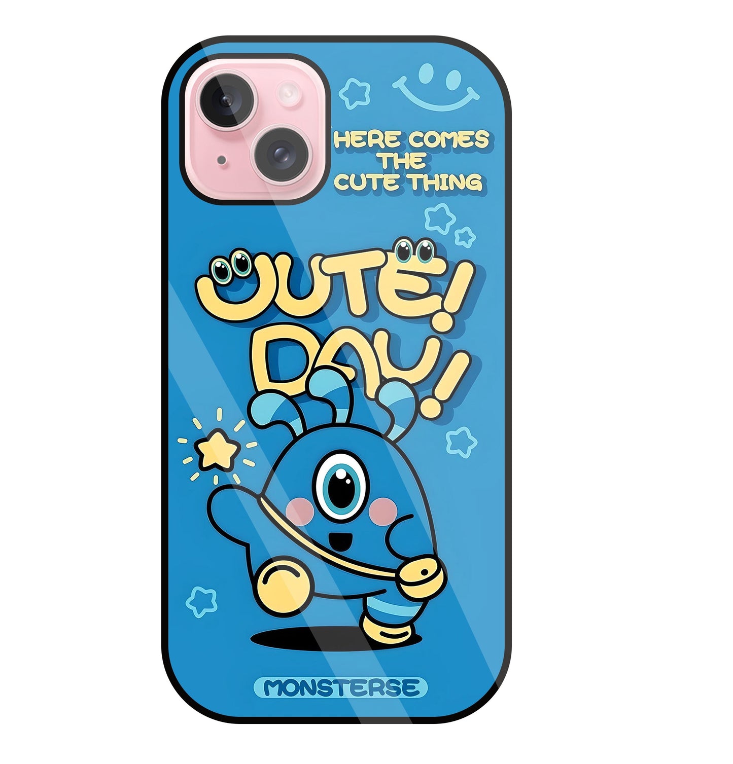 Cute Day! Monsterse Blue Glass Case For Apple iPhone 15 Plus