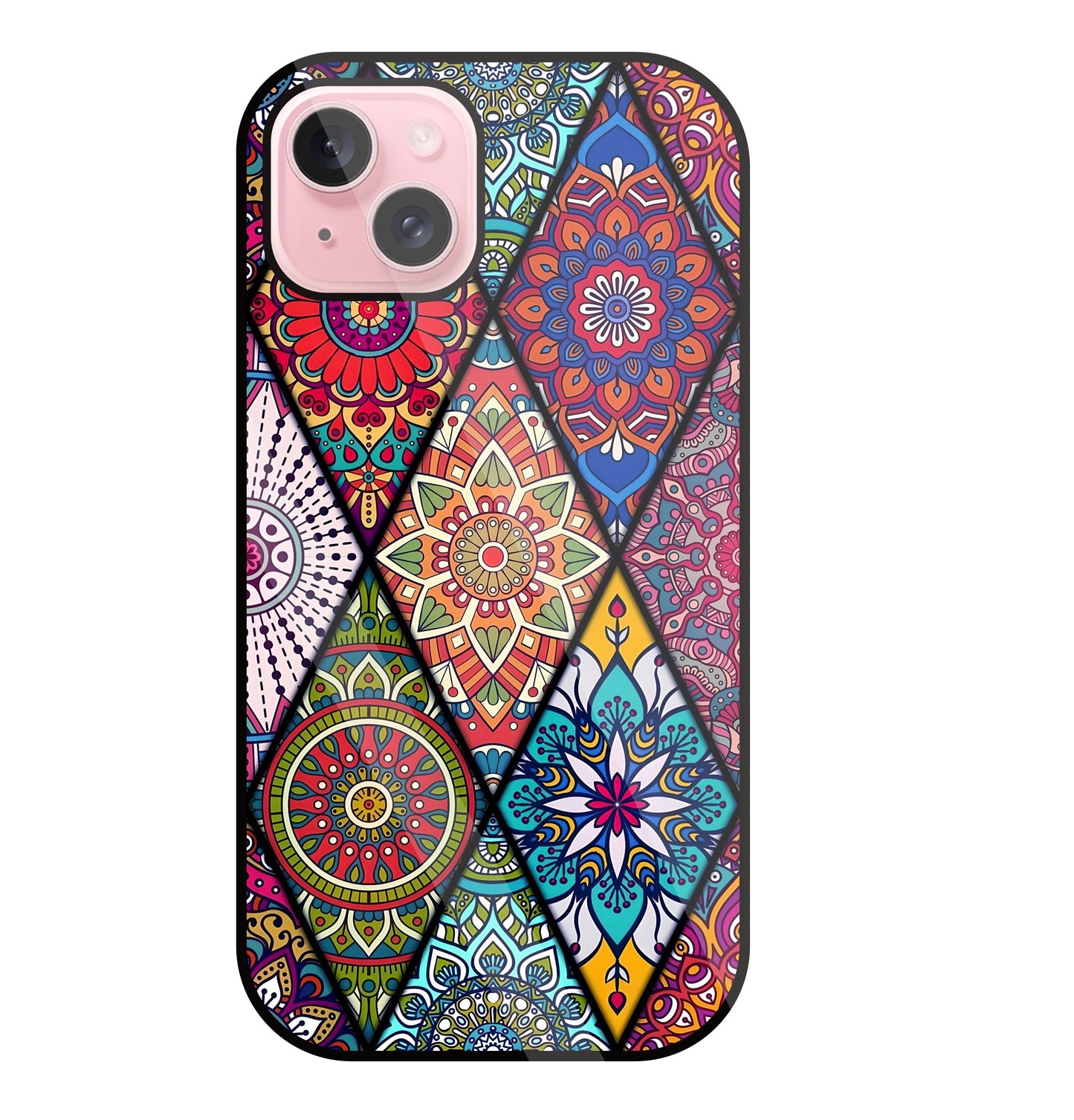 Mandala Patterns Colourful Glass Case For Apple iPhone 15 Plus