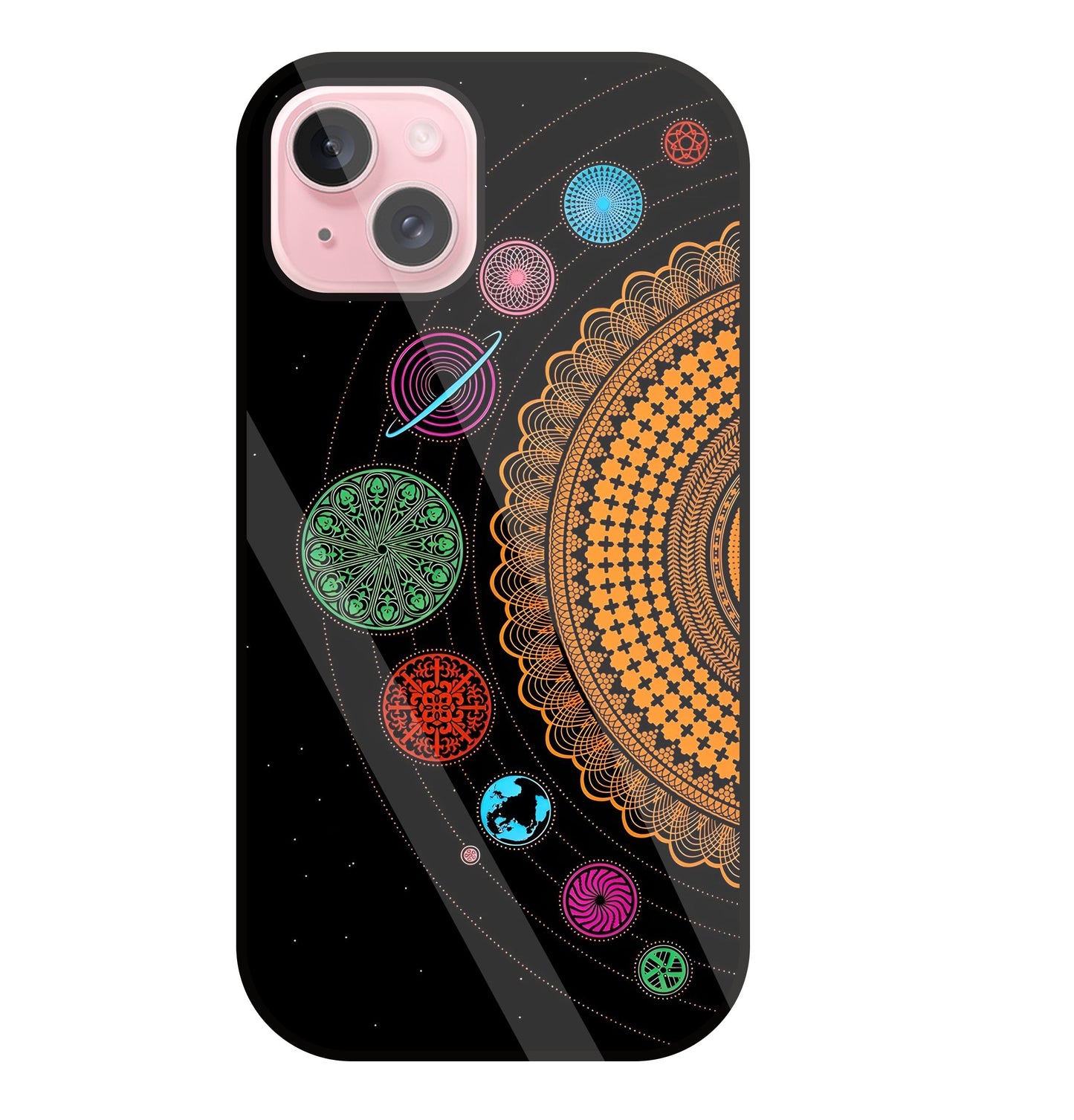 Mandala Patterns Universe Glass Case For Apple iPhone 15 Plus