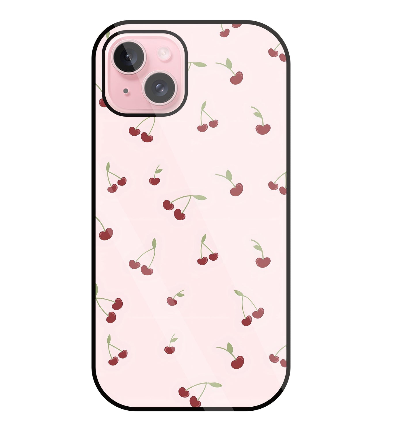 Pink Cherry Glass Case For Apple iPhone 15 Plus