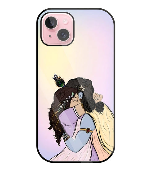 Radhe Krishna hugs Glass Case For Apple iPhone 15 Plus