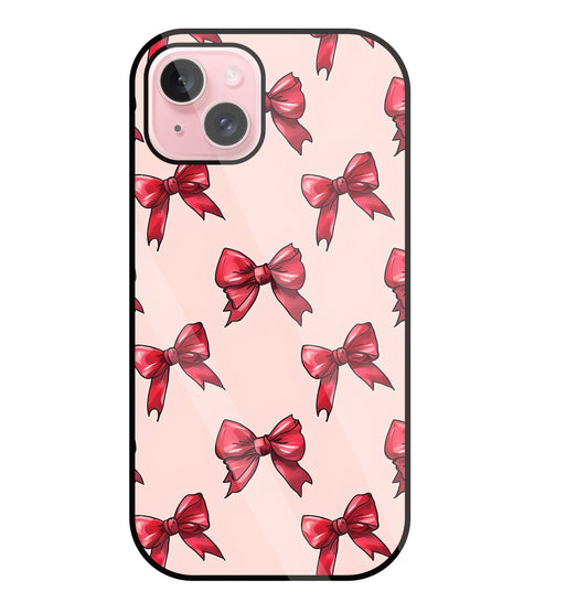 Red Ribbon Glass Case For Apple iPhone 15 Plus