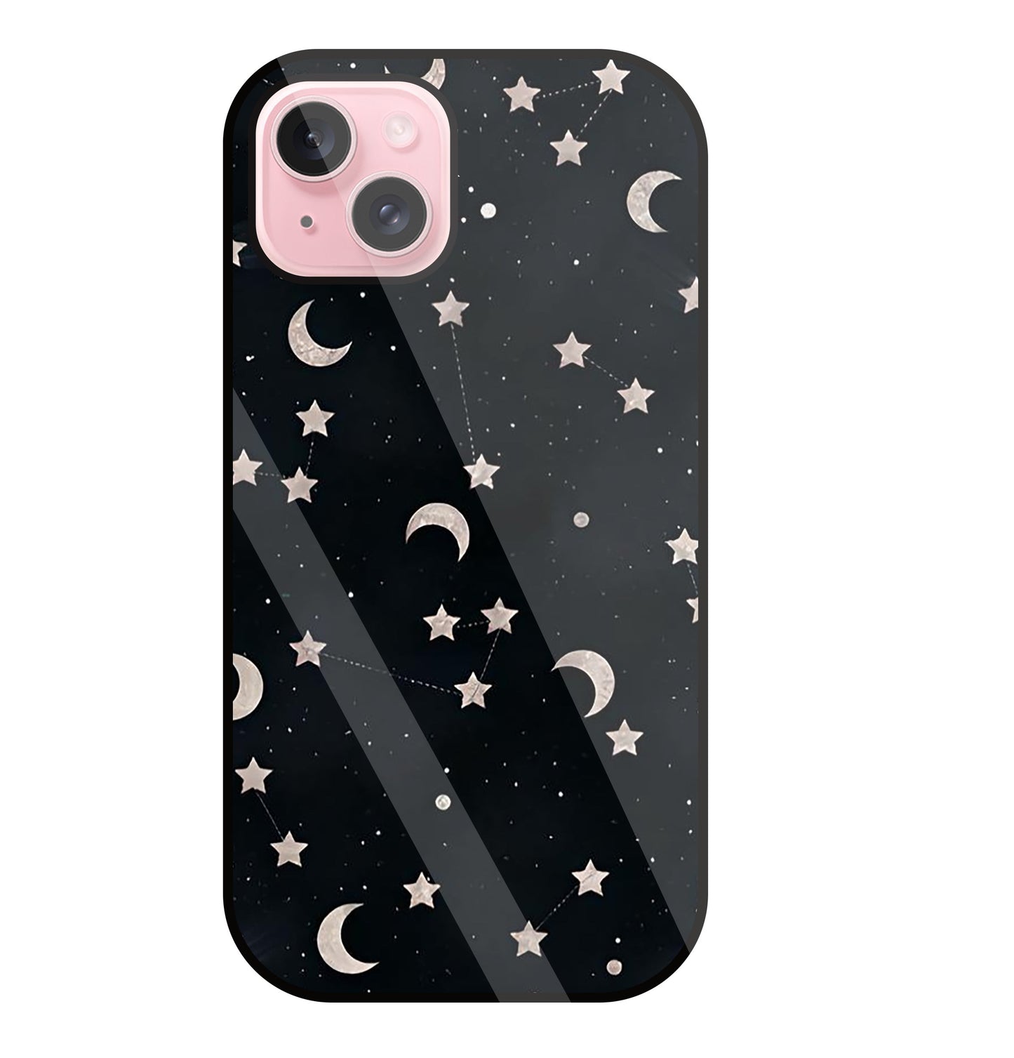 Star And Hulf Moon Space Glass Case For Apple iPhone 15 Plus