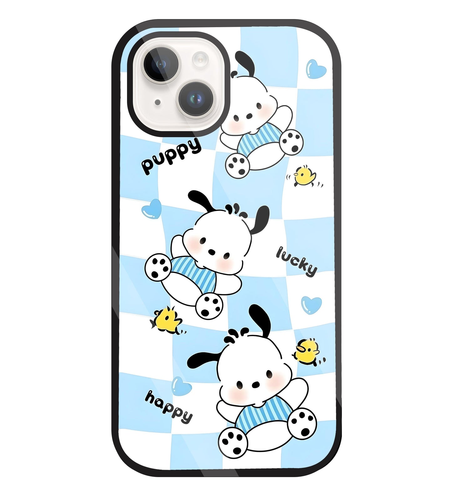 Pochacco Puppy Blue Glass Case For Apple iPhone 15