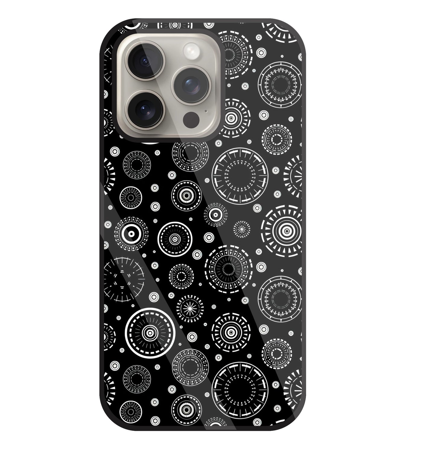 Black Circle Pattern Glass Case For Apple iPhone 15 Pro