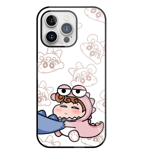Shinchan Pink Dino Glass Case For Apple iPhone 15 Pro Max