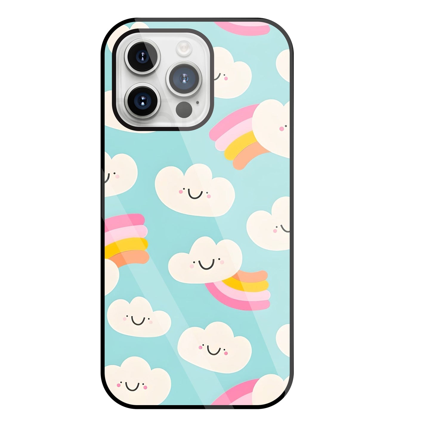 Smiley Clouds Glass Case For Apple iPhone 15 Pro Max