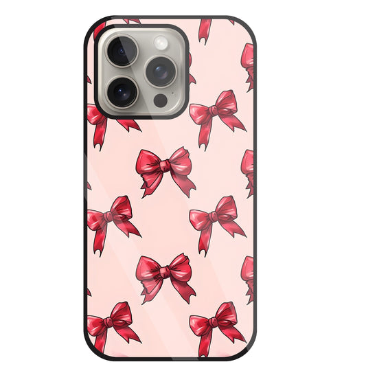 Red Ribbon Glass Case For Apple iPhone 15 Pro