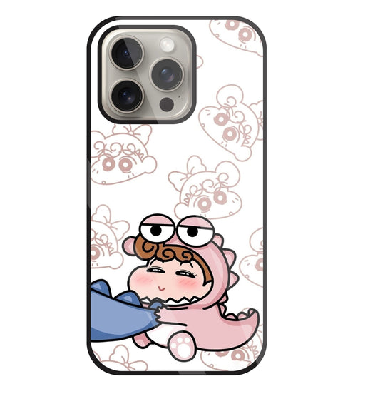 Shinchan Pink Dino Glass Case For Apple iPhone 15 Pro