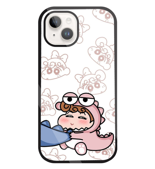 Shinchan Pink Dino Glass Case For Apple iPhone 15