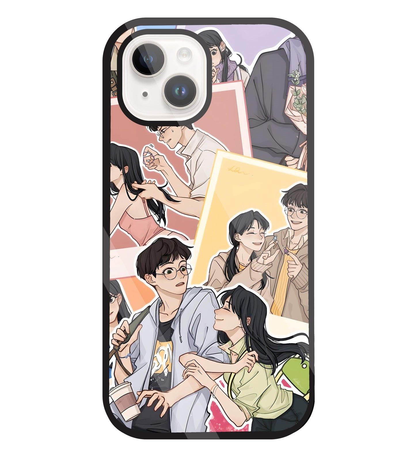 Korean Couples Glass Case For Apple iPhone 15