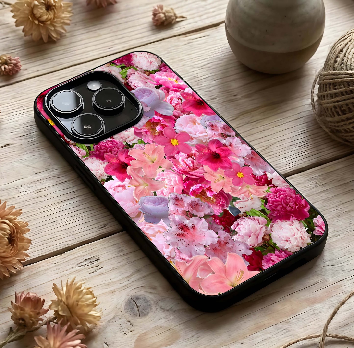 Bloom Crush Fantasy Glass Case photographed in natural light showing reflective finish and vivid depth.