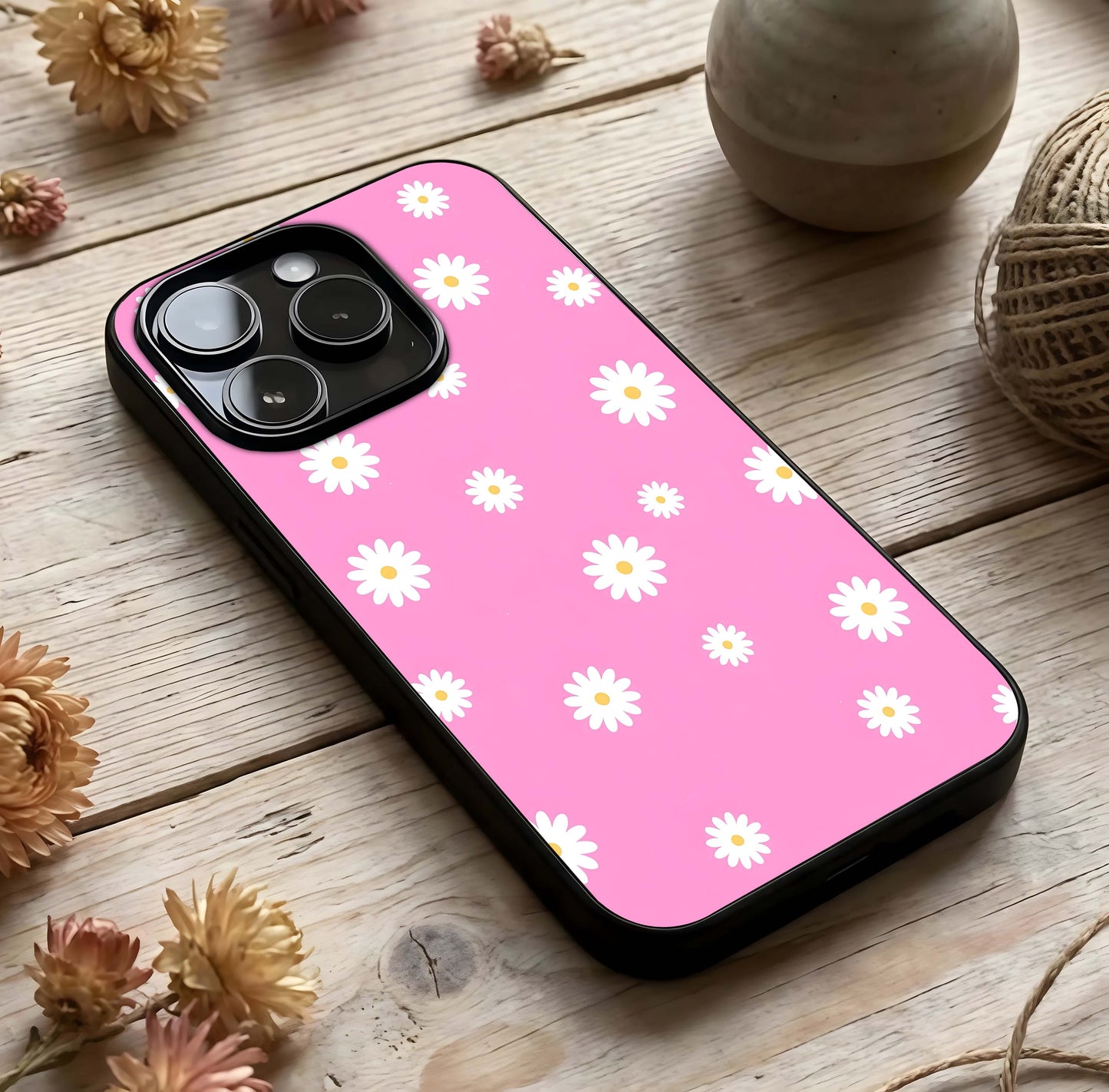 Bubblegum Daisy Pop Glass Case photographed in natural light showing reflective finish and lively depth.