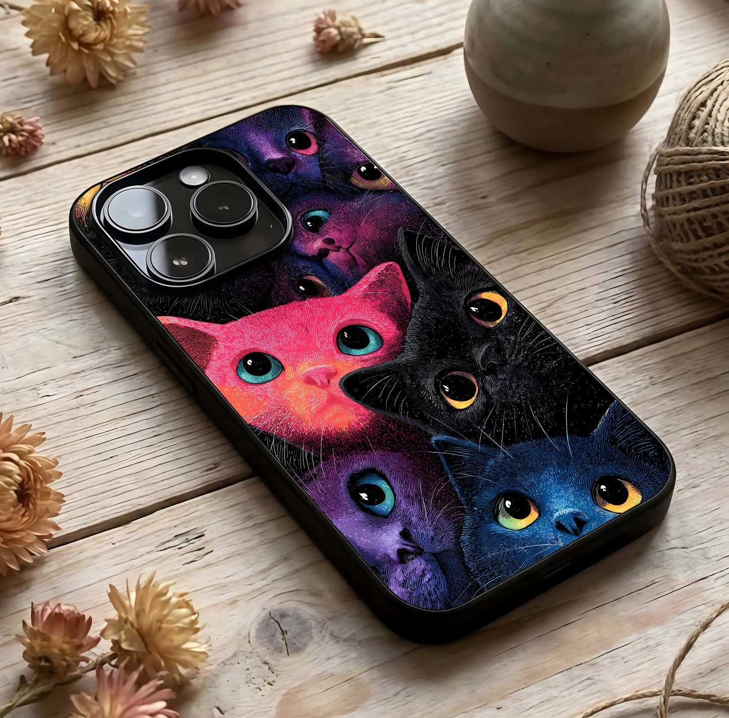 Cosmic Cats Dreams Glass Case photographed in natural light showing reflective finish and dreamy depth.