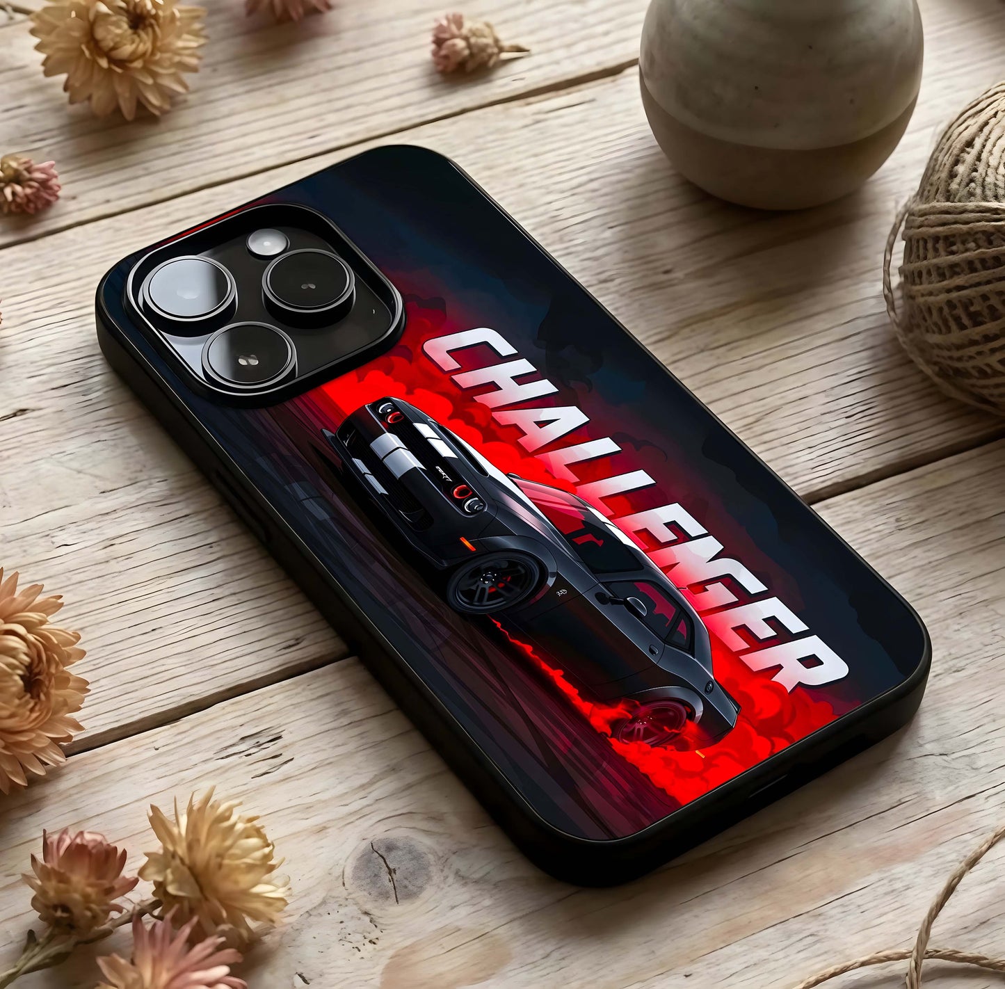 Crimson Challenger Fury Glass Case photographed in natural light showing reflective finish and powerful depth.