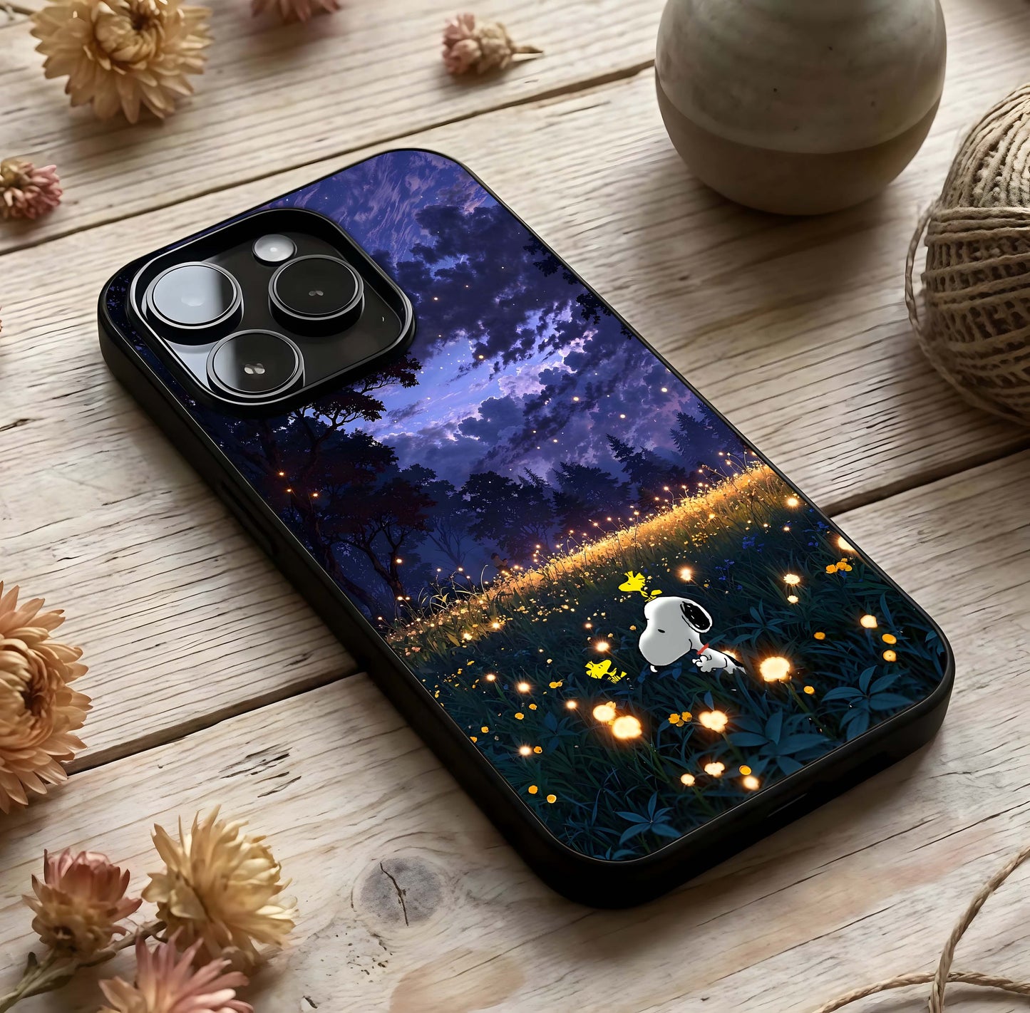 Firefly Meadow Magic Glass Case photographed in natural light showing reflective finish and enchanting depth.