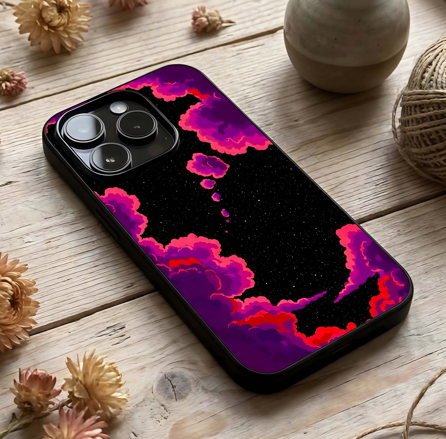 Galaxy Dream Frame Glass Case photographed in natural light showing reflective finish and dreamy depth.