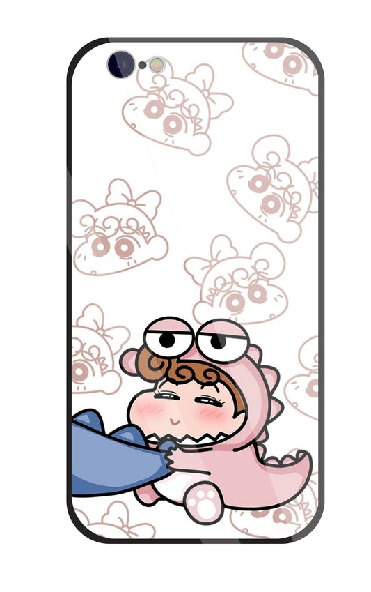 Shinchan Pink Dino Glass Case For Apple iPhone 6 / 6s