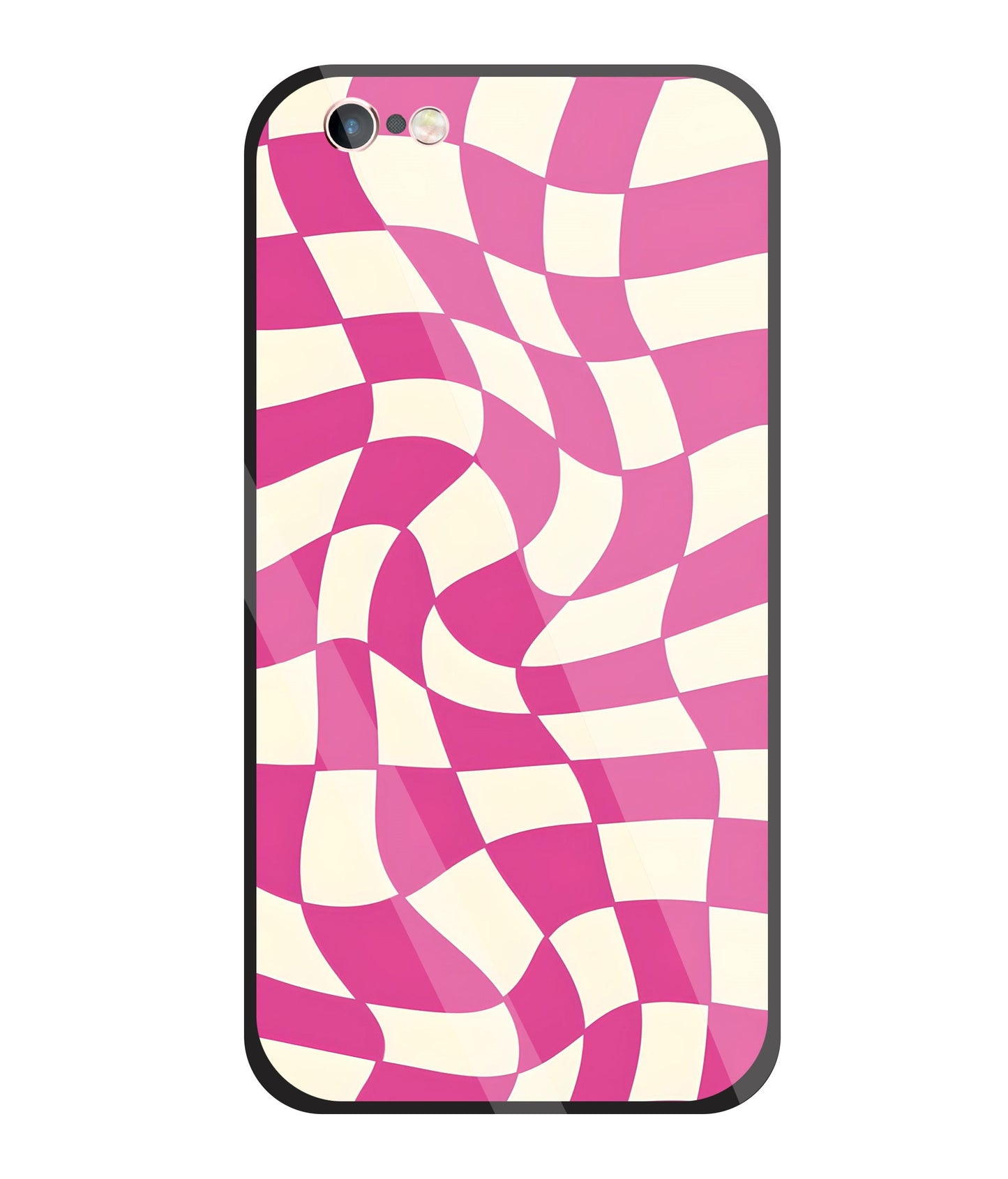 Pink And Off White Illusion Pattern Glass Case For Apple iPhone 6 +
