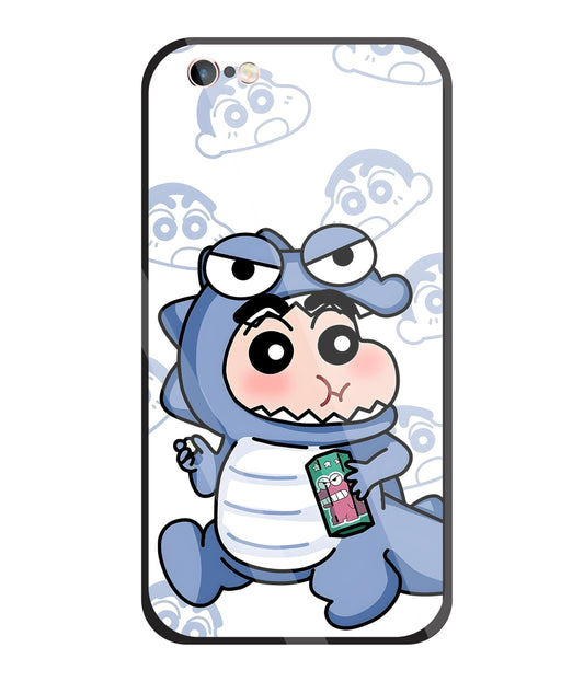 Shinchan Blue Dino Glass Case For Apple iPhone 6 +