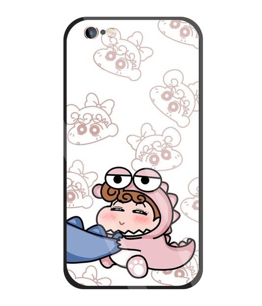 Shinchan Pink Dino Glass Case For Apple iPhone 6 +