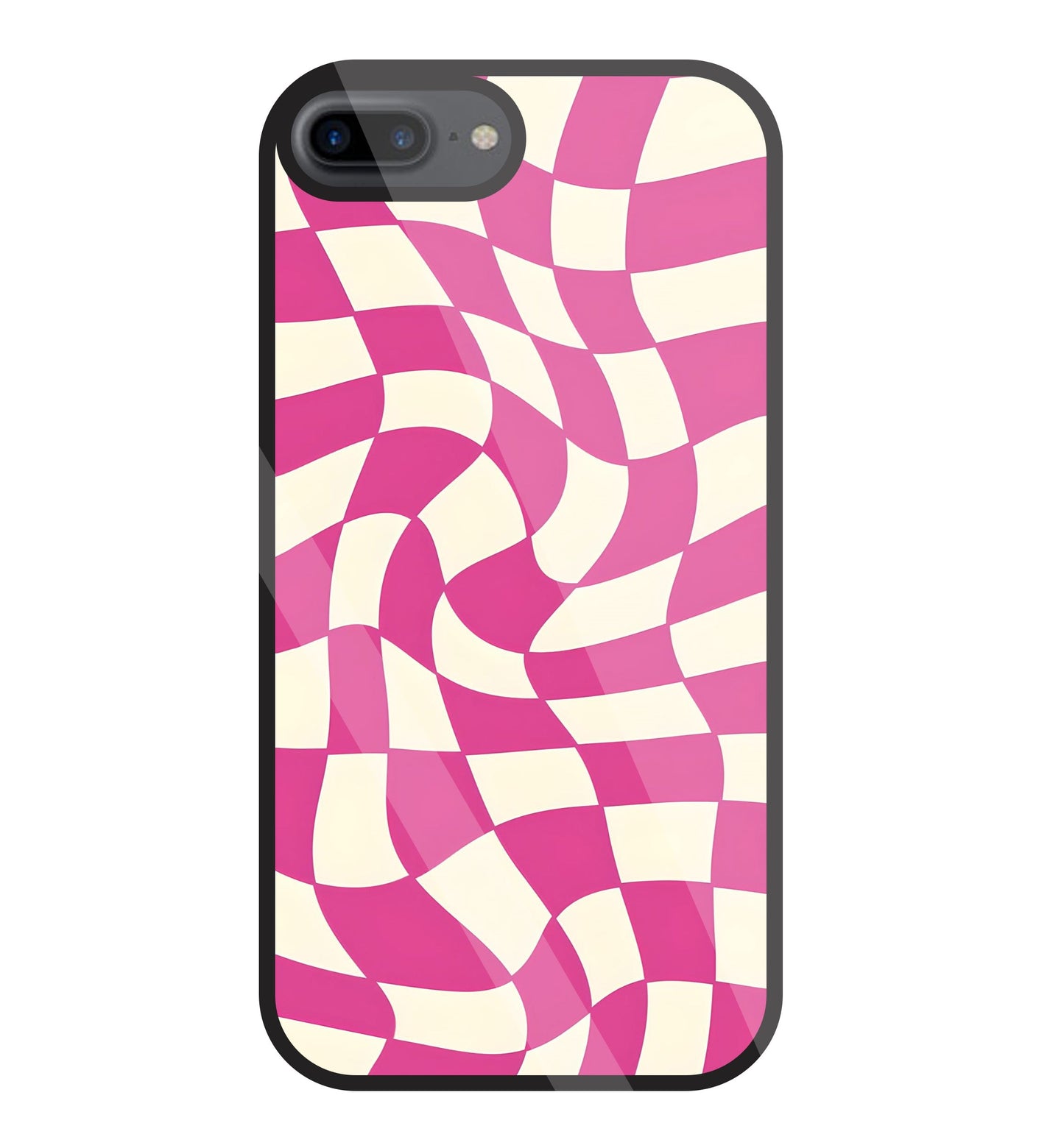 Pink And Off White Illusion Pattern Glass Case For Apple iPhone 7 +