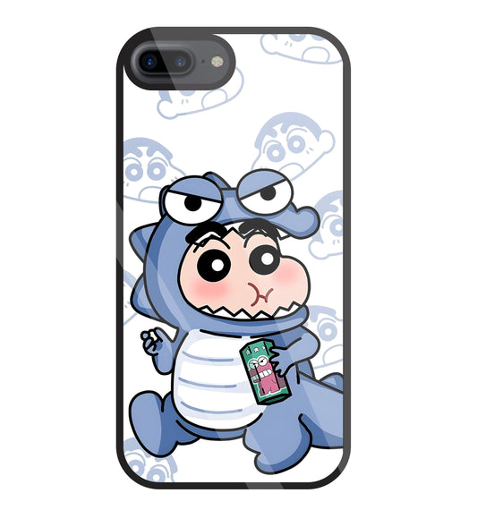 Shinchan Blue Dino Glass Case For Apple iPhone 7 +