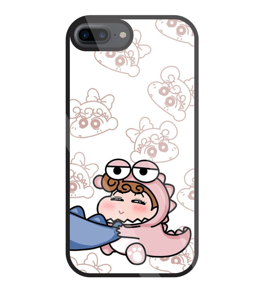 Shinchan Pink Dino Glass Case For Apple iPhone 7 +