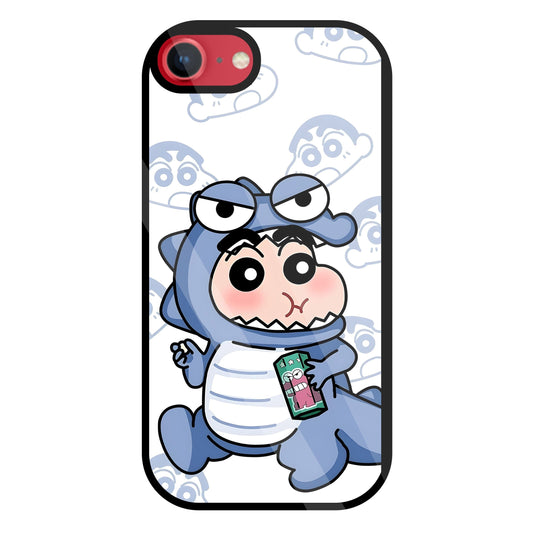 Shinchan Blue Dino Glass Case For Apple iPhone 8